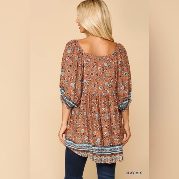 Gigio | Hannah Terracotta Clay Rust Bohemian Peasant Top Tassel Paisley Small - Picture 10 of 14